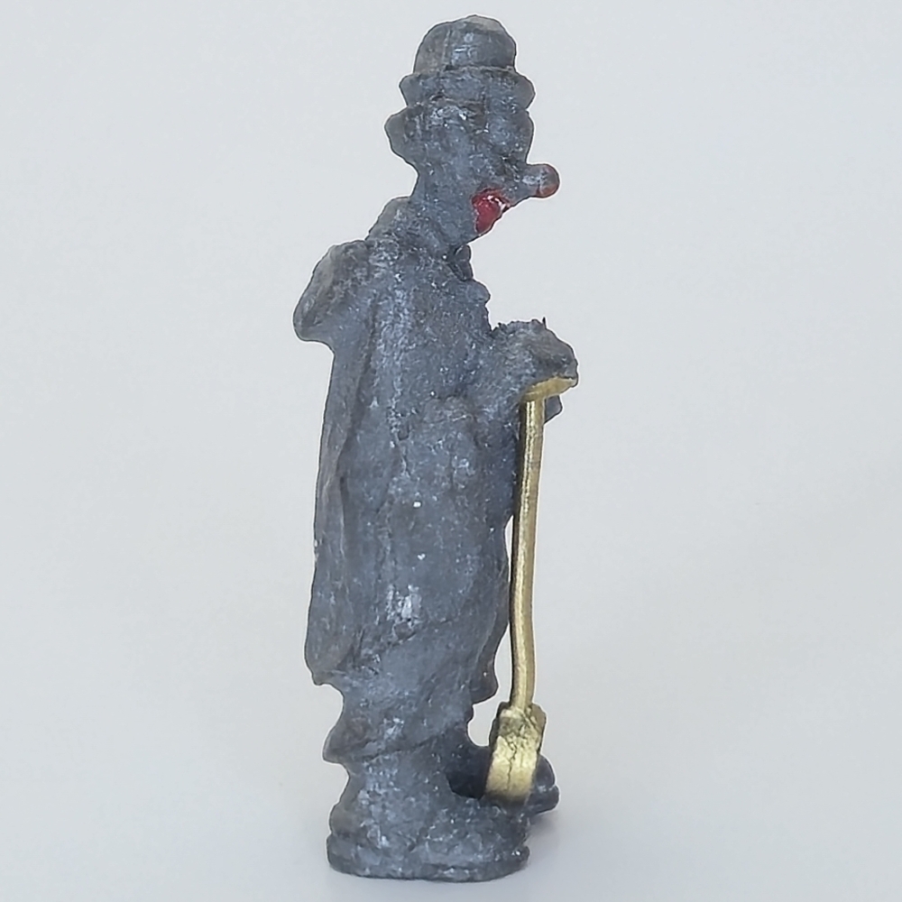 Miniature Clown Pewter Silver Gray Painted Red Nose And Lips With Banjo